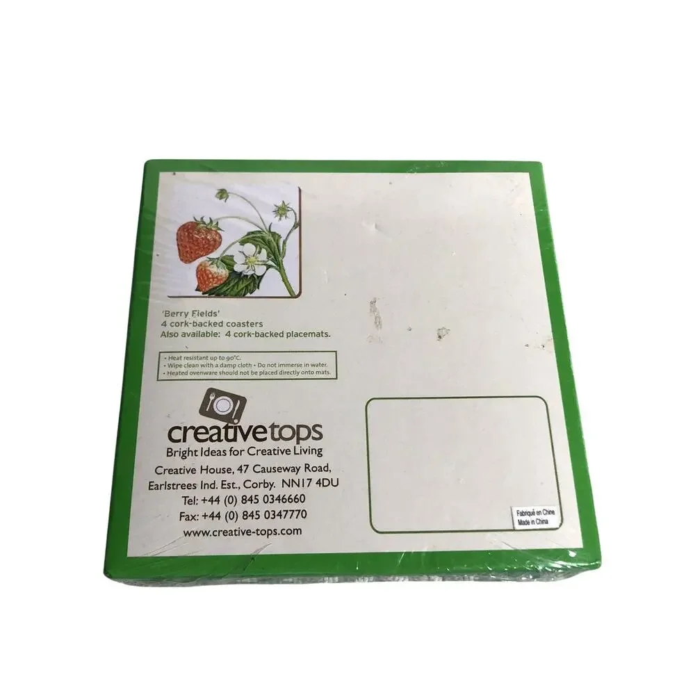 Vintage Coasters Berry Fields 4 Pack Cork Back Strawberries Creative Tops